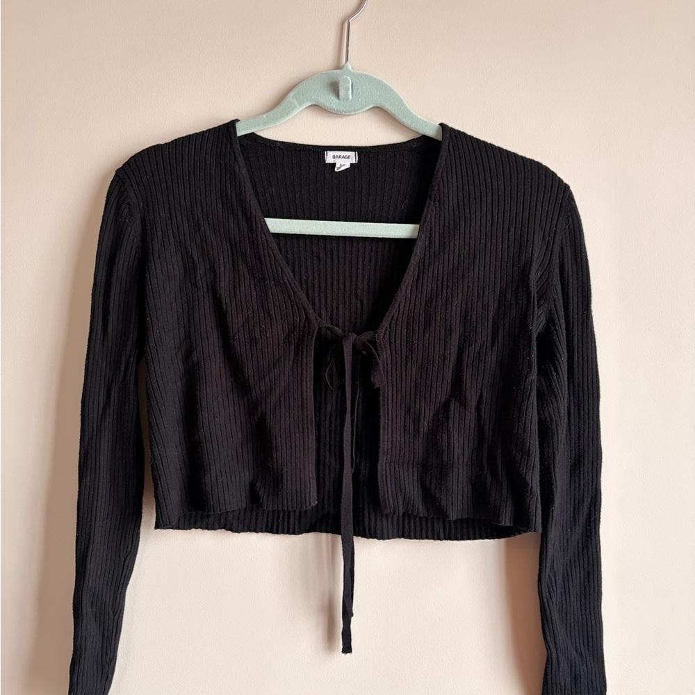 Garage Black Ribbed Cardigan